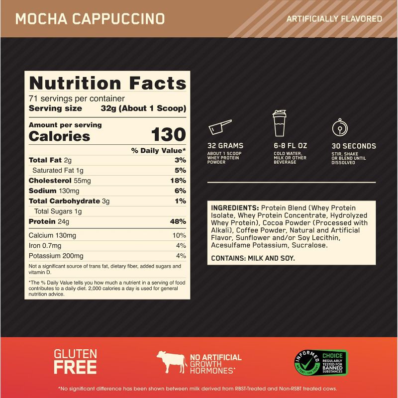 Optimum Nutrition, Gold Standard 100% Whey Protein Powder, Mocha Cappuccino, 5lb, 5 of 11
