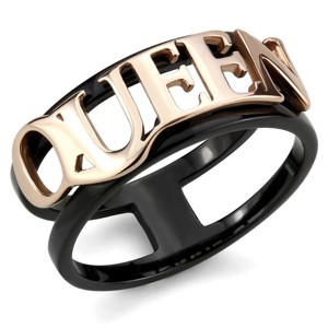 Slickblue Rose Gold & Black Stainless Steel Statement Ring, “QUEEN” Pink Letters, Modern Fashion Ring, Sizes 5-10 - 1 of 4