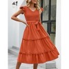 Women's Summer V Neck Smocked Maxi Dress Puff Sleeve Pregnancy Baby Shower Photoshoot Dress - 2 of 4