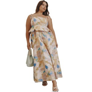 ELOQUII Women's Plus Size Empire Waist Poplin Maxi Dress - 1 of 4