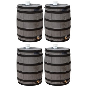 Good Ideas Rain Wizard Water Storage Premium Quality Barrel with Darkened Ribs, Brass Spigot, Safety Screen, and 50 Gallon Capacity, Oak, (4 Pack) - 1 of 4