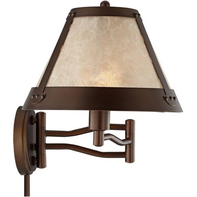 Industrial Bronze 14'' Swing Arm Wall Lamp with Natural Mica Shade