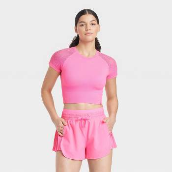 GUESS Women's Active Short Sleeve Seamless Crop Top, Polly Pink Melange,  Medium-Large : : Clothing, Shoes & Accessories