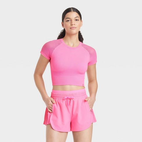 Women's Seamless Crop Short Sleeve Shirt - JoyLab™ Pink XXL