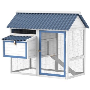 PawHut 55.5" Chicken Coop, Outdoor Wooden Hen House with Run Box, Nesting Box, Removable Tray, Ramp, for 2-3 Chickens, White - 1 of 4