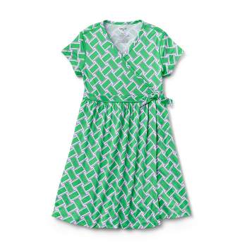 Kids' Adaptive Short Sleeve Vintage Weave Green Faux Wrap Dress - DVF for Target