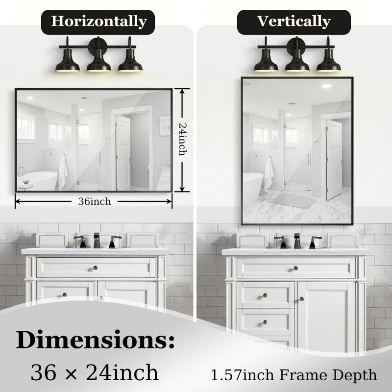 Rectangular Bathroom Mirror Square Angle Metal Frame Wall Mounted Hanging Plates Wall Mount Mirror (Horizontal & Vertical)-The Pop Home, 3 of 8