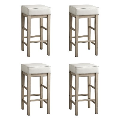 Lexicon 29" Pub Height Wooden Stool Leather Seat Barstool Set, White (4 Pack)