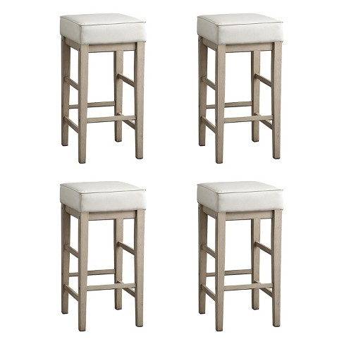 Wooden Stool Leather Seat Barstool Set, 4 Wooden Bar Stools