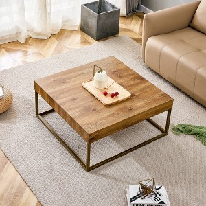 31.5" Coffee Table, Rectangular Retro Dining Table With Metal Legs And MDF Desktop Mid Century Side End Table, Wood - 1 of 4