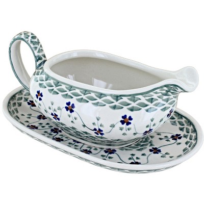 Blue Rose Polish Pottery S119 Manufaktura Gravy Boat & Plate