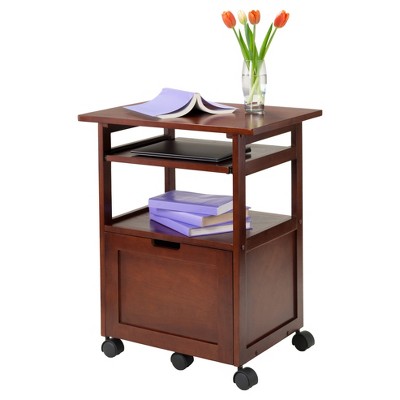 Walnut Wood Composite Trolley with Drawer and Keyboard Tray