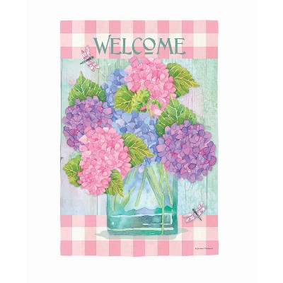 Welcome Hydrangeas House Textured Suede Flag