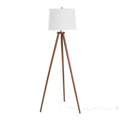 63.5'' Mid-Century Modern White Wood Tripod Floor Lamp