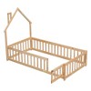 Dolonm Twin House-Shaped Headboard Floor Bed with Fence,Natural - 2 of 4
