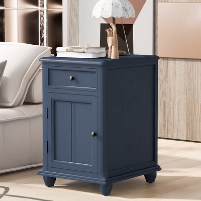 End Table with Storage, Narrow Side Table with Charging Station, Small Wood Nightstand, Sofa Side Table for Living Room Bedroom