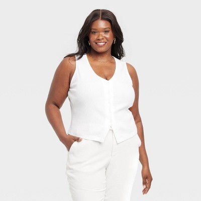 Women's Ribbed Button-Down Vest - A New Day™