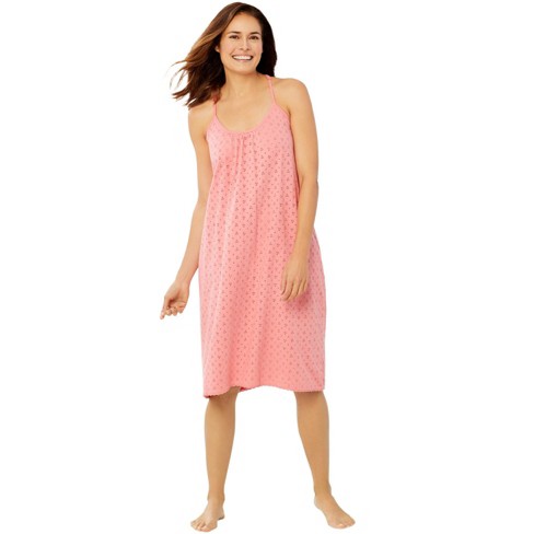 Dreams & Co. Women's Plus Size Breezy Eyelet Short Nightgown - 14/16, Orange