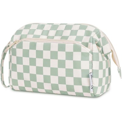 Narwey Checkered Makeup Bag Women Wide-open Make up Bag
