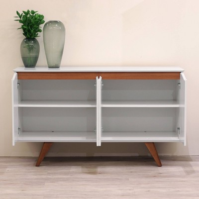 White Matte and Maple Cream Mid-Century Sideboard