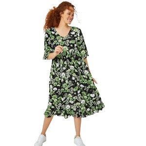 ellos Plus Size Empire V-Neck Ruffled Dress - 1 of 4