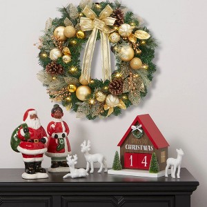 COZONY Lighted Christmas Wreath, Pre-Lit Xmas Wreath with Bow & Ornaments, Battery Operated Holiday Wreath for Front Door, Wall & Mantel Decor - 1 of 4