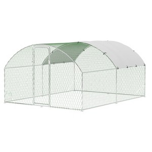 Large Metal Chicken Coop with Run, Walk-In Poultry Cage for Yard with Waterproof & UV-Resistant Cover, 9.8x13.1x6.6ft Dome Roof Outdoor Chicken Pen - 1 of 4