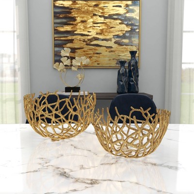 Coastal Gold Aluminum Vine Decorative Bowl Set - 14"x9"