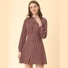Allegra K Women's Vintage Check Plaid Ruffle Neck Button Down Long Sleeve A-Line Dress - 3 of 4