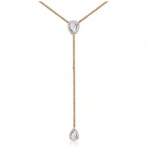 CZ Pear Drop Lariat Necklace 16 with 2.75 Y Drop, Adjustable, 3 Colors Available - 1 of 4