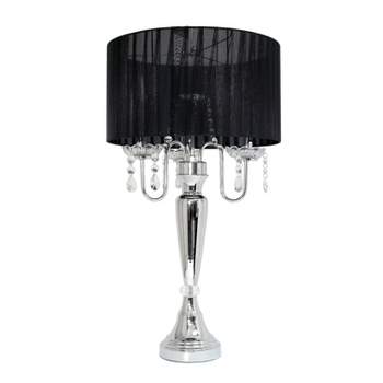 Romantic Sheer Shade Table Lamp with Hanging Crystals - Elegant Designs
