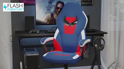 Blue and Red Ergonomic Racing Style Gaming Chair with Adjustable Arms