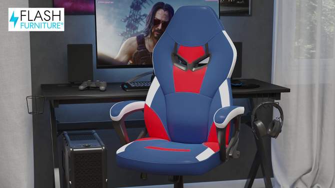 Flash Furniture Ergonomic PC Office Computer Chair - Adjustable Red & Blue Designer Gaming Chair - 360° Swivel - Red Dual Wheel Casters, 2 of 16, play video