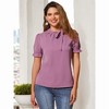 INSPIRE CHIC Women's Bow Tie Neck Solid Color Elastic Cuffs Elegant Office Short Sleeve Blouse - 2 of 4