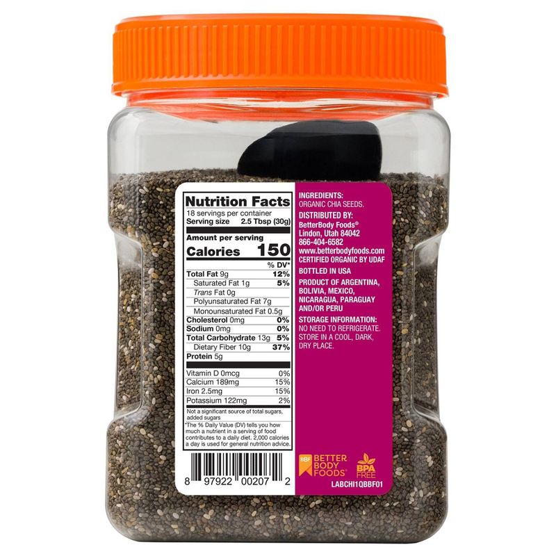 BetterBody Foods Organic Black Chia Seeds - 2lb, 3 of 9