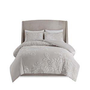 Gracie Mills Anita 3-Piece Tufted Cotton Chenille Floral Duvet Cover Set - 1 of 4