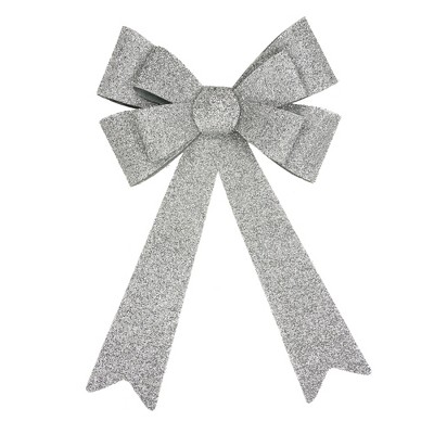 Northlight LED Lighted Tinsel Bow Christmas Decoration - 24" - Silver - Warm White Lights
