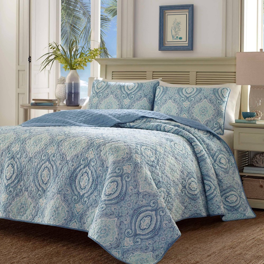 Photos - Bed Linen Tommy Bahama Full/Queen Turtle Cove Quilt & Sham Set Turquoise/Aqua - : Cot 