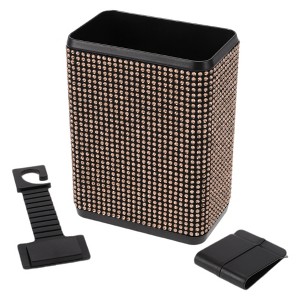 Unique Bargains Auto Car Trash Can Durable Seat Back Trash Bin Champagne 1 Pc 4.3" Length 2.8" Width 5.5" Height Plastic Rhinestone - 1 of 4