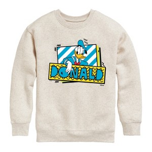 Boys' - Disney - Leaning Donald Duck With Nametag Graphic Long Sleeve Fleece Sweatshirt - 1 of 4