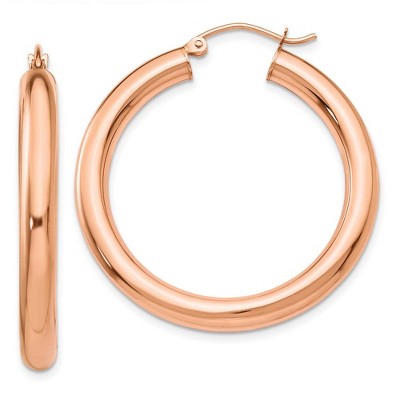 Black Bow Jewelry 4mm x 35mm Polished 14k Rose Gold Large Round Tube Hoop Earrings
