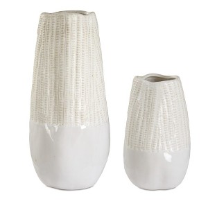 Uttermost Rustic Modern Blend White Caramel Textured Design Echo Ridge Vases, Set of 2 - 1 of 4