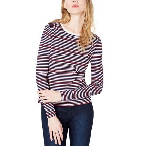 maison Jules Womens Crew-Neck Striped Knit Sweater - 1 of 1