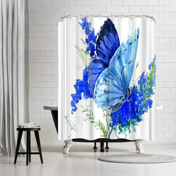 Americanflat 71" x 74" Shower Curtain, Holly Blue Butterfly 1  by Suren Nersisyan