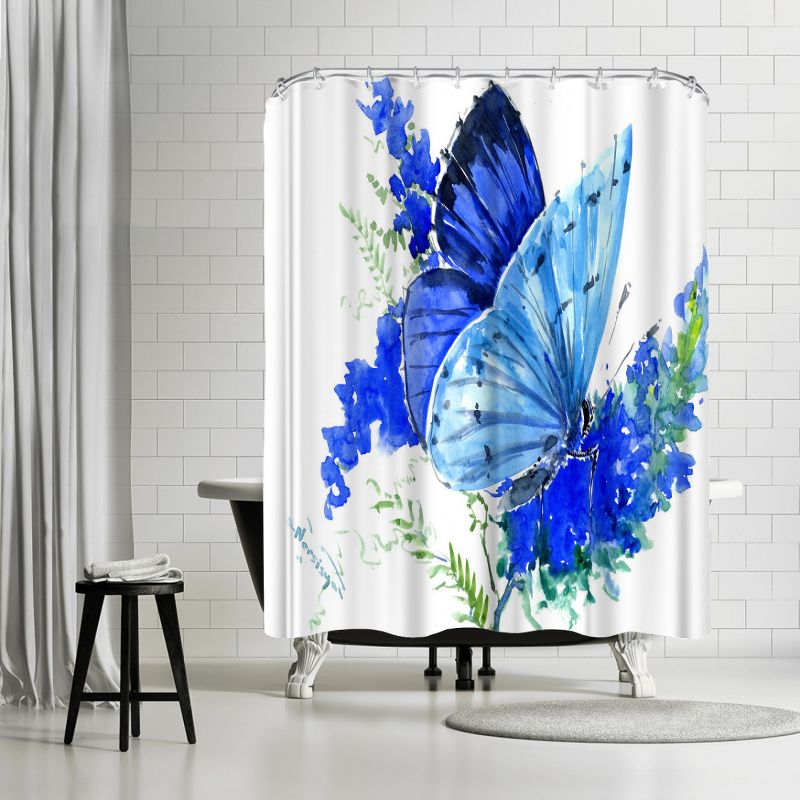 Americanflat 71" x 74" Shower Curtain, Holly Blue Butterfly 1  by Suren Nersisyan, 1 of 9