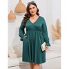 BLUEMING Plus Size Women Dress Faux Wrap V Neck Dress with Ruffle Cuff Bishop Sleeve Fall Midi Dress - 2 of 4