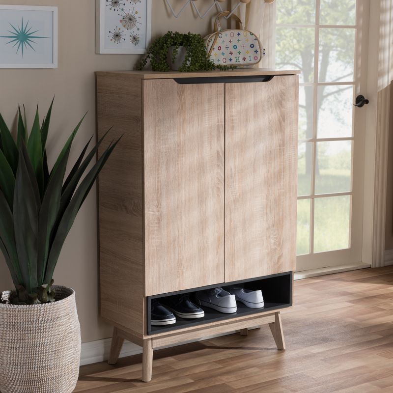 Fella Mid - Century Modern Two - Tone Wood Shoe Cabinet - Brown - Baxton Studio, 6 of 10