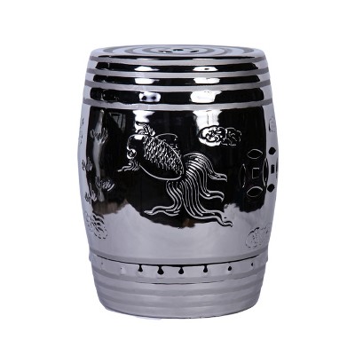 HomeRoots 17" Silver Chrome Plated Ceramic Round Drum End Table