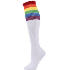 Memoi Women's Rainbow Rugby Ribbed Knee High Socks White 9-11 - 1 of 2