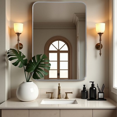32"x22" Rectangle Bathroom Mirror with Aluminum Alloy Frame, Wall Mounted Vanity Mirror for Bedroom Living Room Entryway, Silver